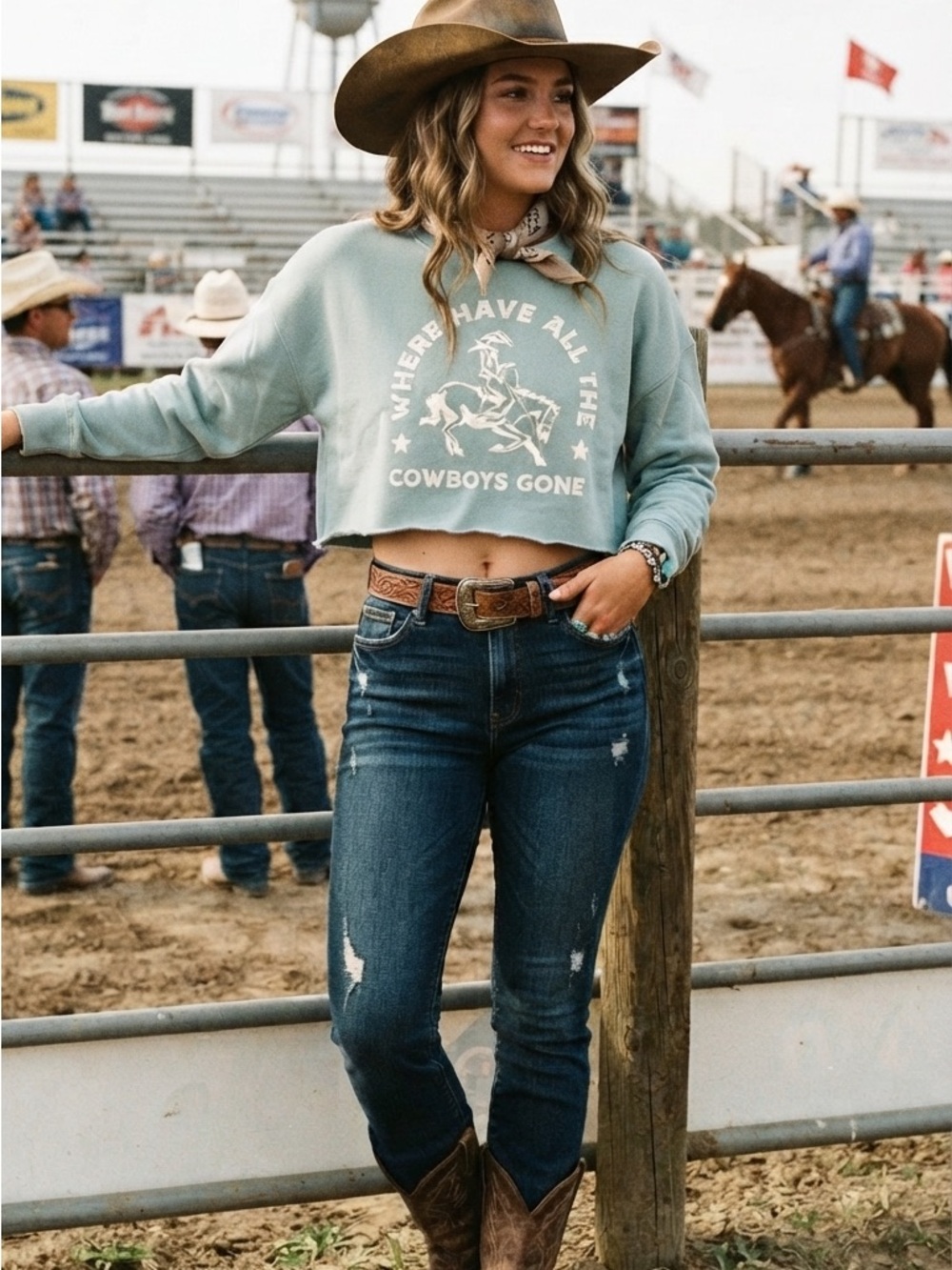 Ali Dee Women's Where Have All The Cowboys Gone Graphic Crewneck Size S